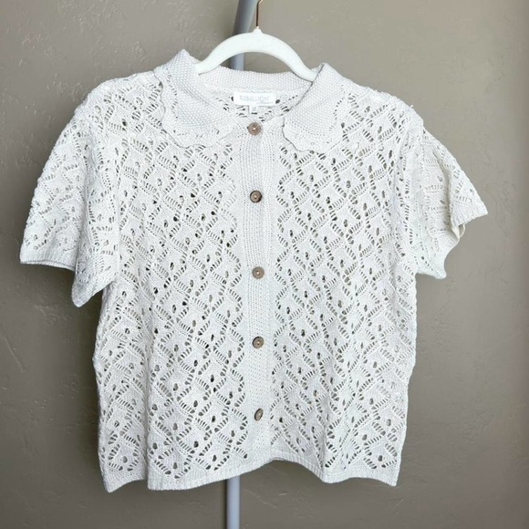 Rebellion Women’s Short Sleeve Button Cardigan Medium in White - Picture 1 of 4